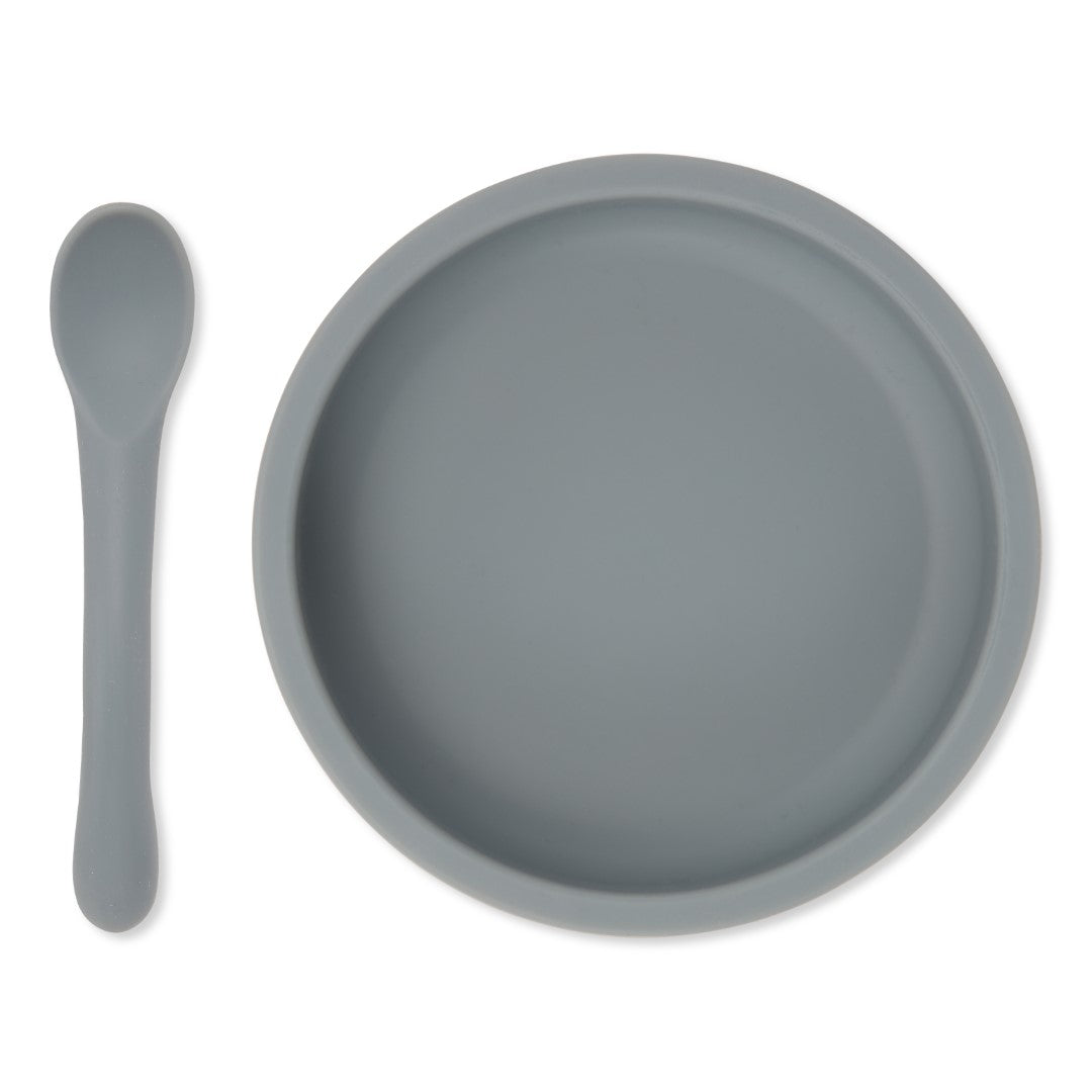 Set Plato y Cuchara de Silicona Konges Sløjd Quarry Blue