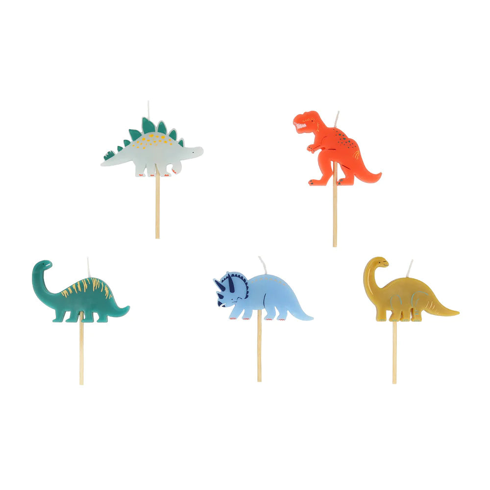 Velas con forma de dinosaurios coloridos Meri Meri