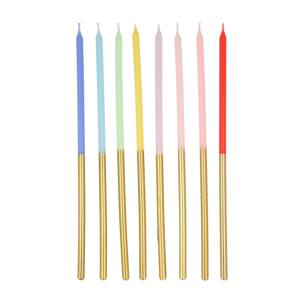 Velas largas base dorada multicolor Meri Meri