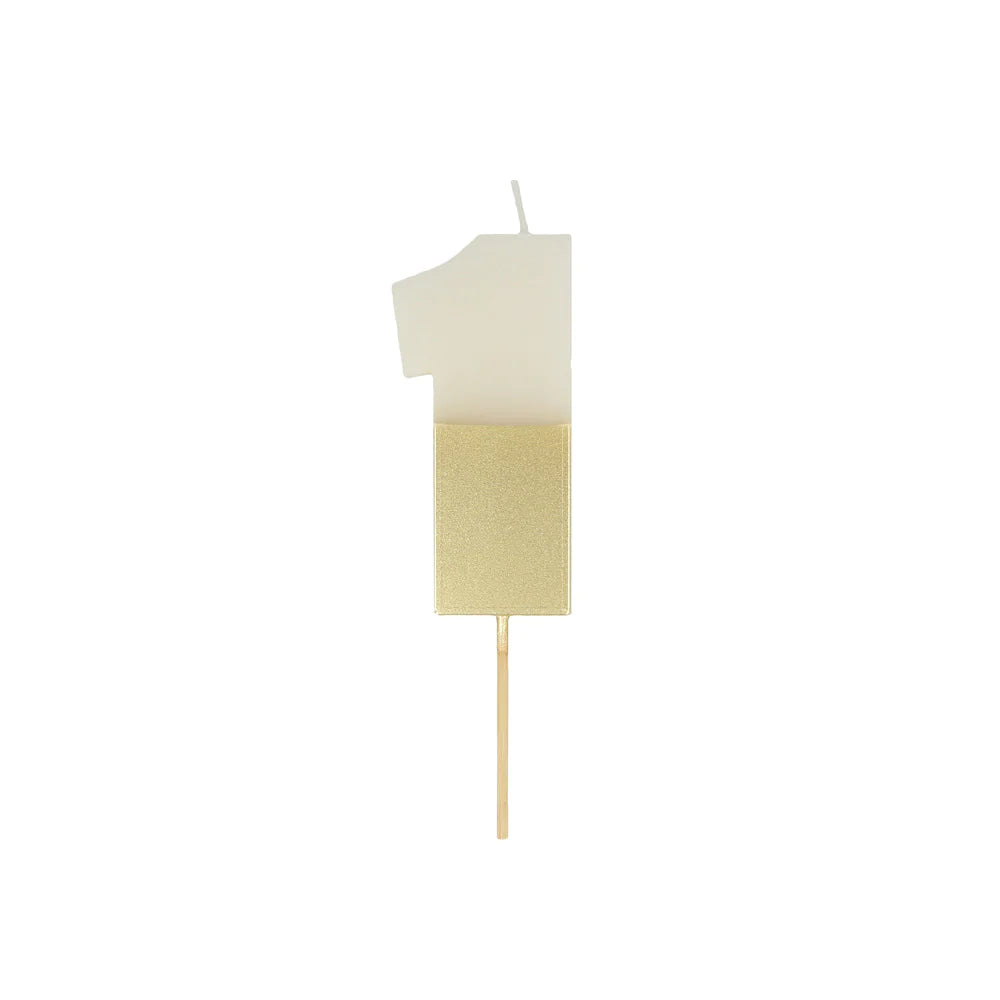 Vela número 1 blanca con base dorada Meri Meri